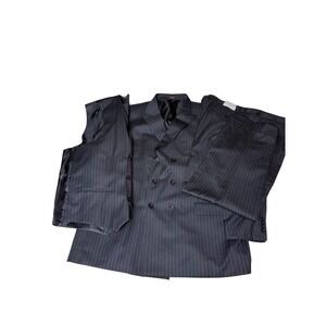 Apollo King Mens 52R 46W  3pc Suit Charcoal Gray Pinstripe Wool Double Breasted